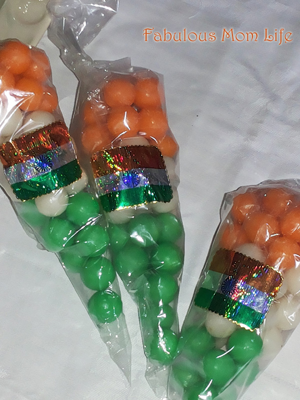 Tricolor party favors with Indian flag stickers