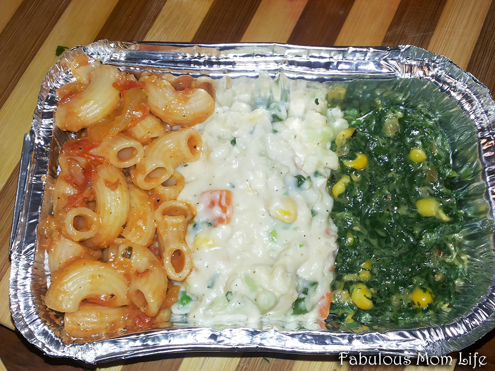 Indian Tricolor food - Pasta in red sauce, baked veg au gratin and baked corn and spinach