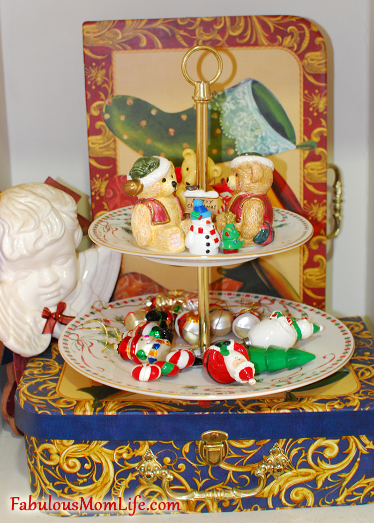 Christmas collectibles display on 2 tier platter - Displaying Collectibles