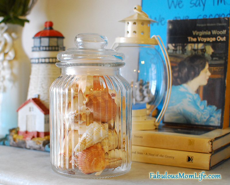 Seashells displayed in Glass jar