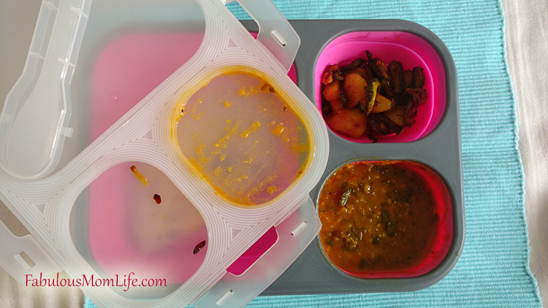 Collapsible silicon lunch box Indian food Spill test