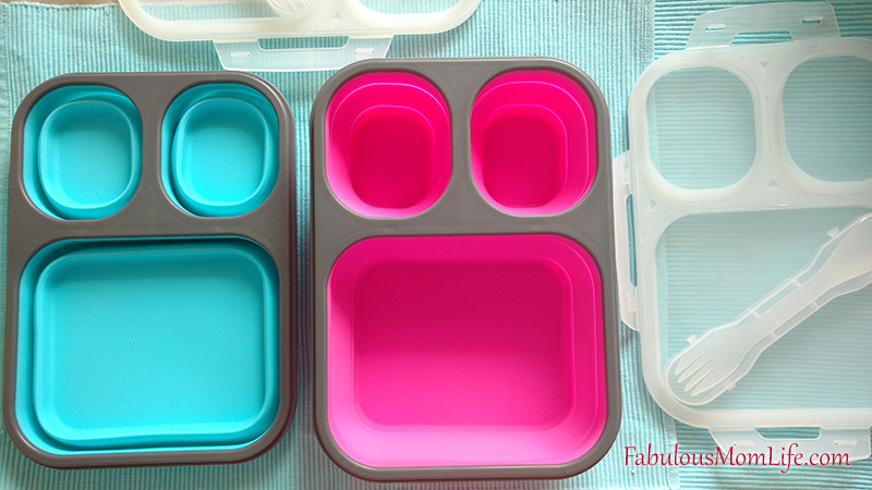 Collapsible silicon lunch box in Pink and Blue