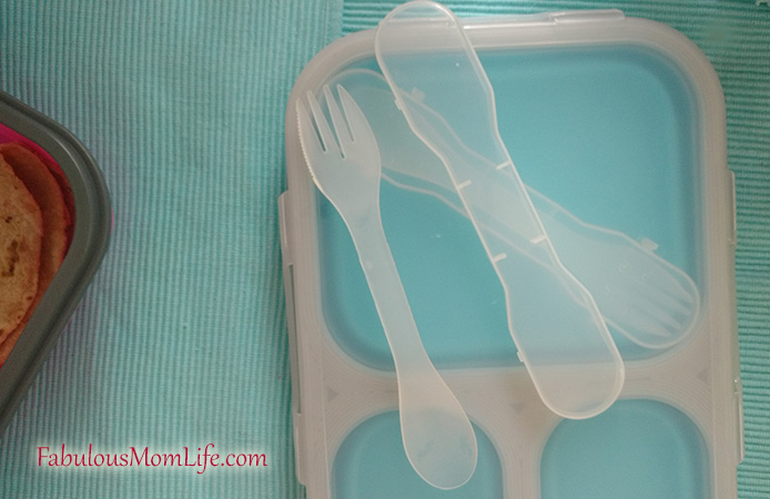 Collapsible silicon lunch box 'Spork' - Spoon+Fork