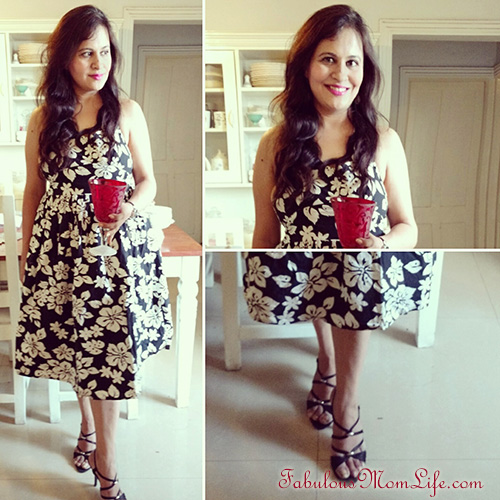 Black and White Floral Halter Dress