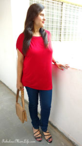 Red Top and Blue Denims Outfit for a Party