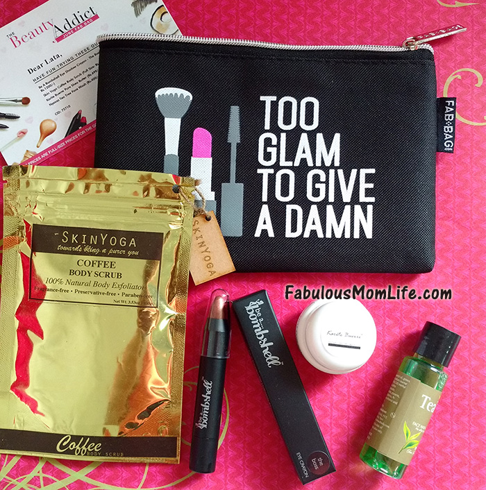 June Fab Bag Contents - Makeup Pouch, Eye Shadow Crayon , Shea Butter and Face Wash