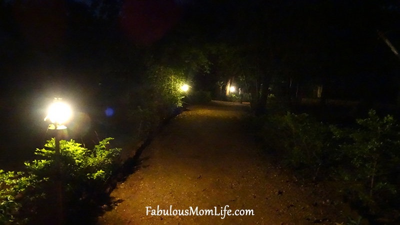 The resort is beautifully lit up at night with solar powered lamps lighting the paths
