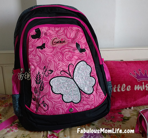 Hot Pink and Black Butterfly Motif School Bag by Genius Bags