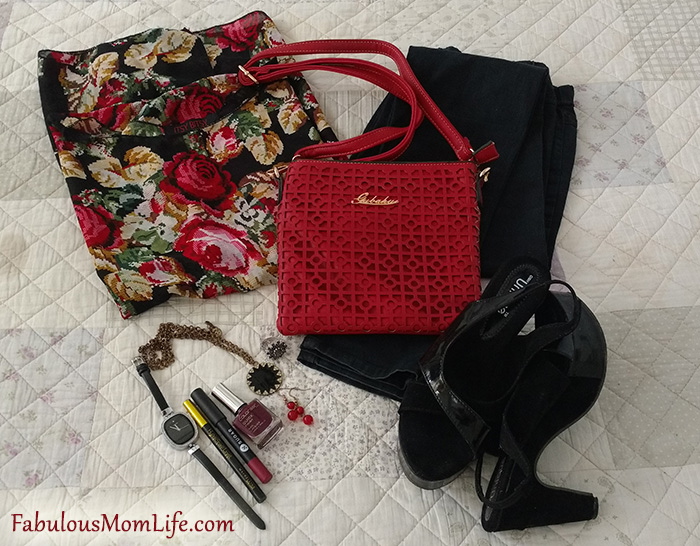 Red and Black Floral Outfit