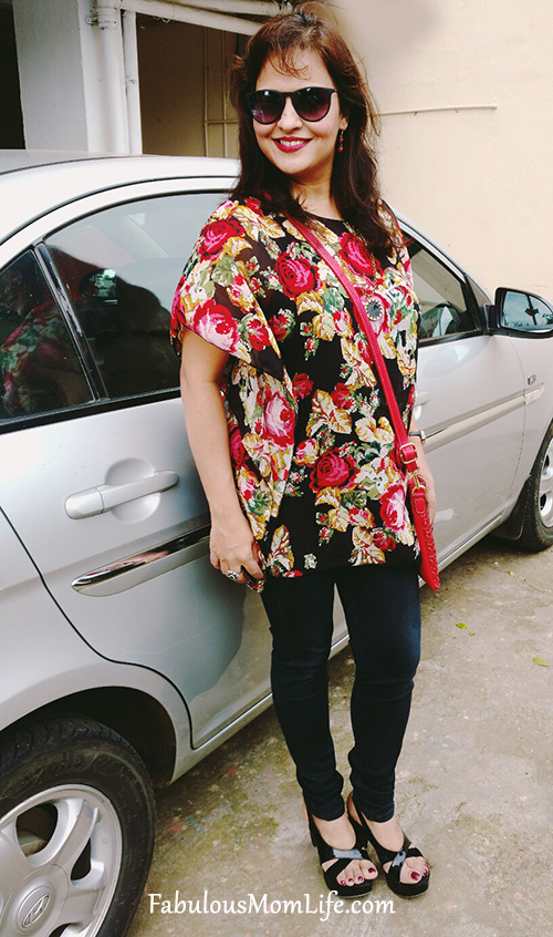 Black Floral Kaftan Top Outfit