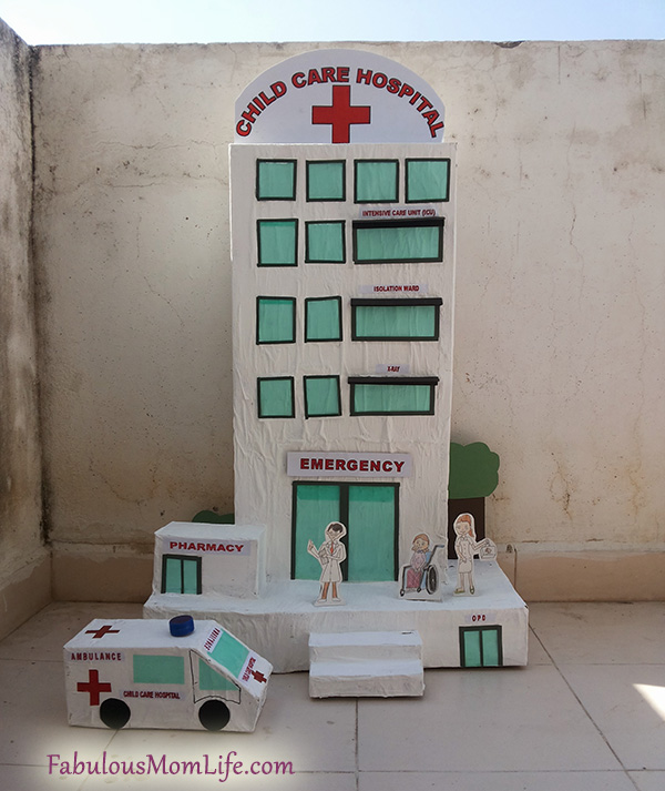 DIY cardboard box hospital model