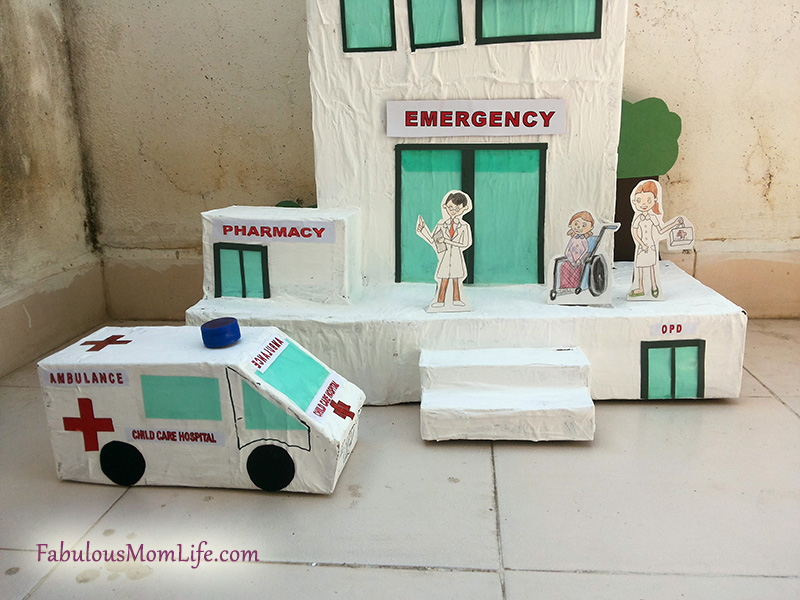Cardboard Box hospital model base closeup