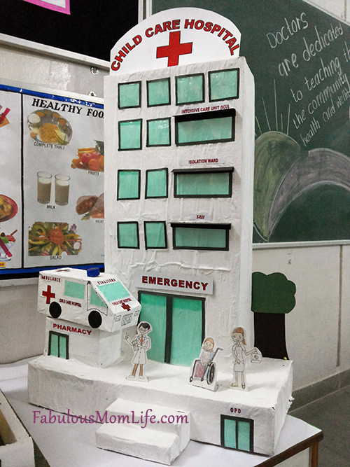 Our cardboard hospital model displayed at the Health themed School Exhibition