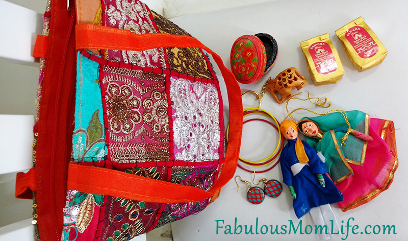Indian Souvenir Embroidered bag contents