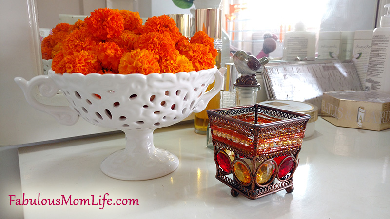 diwali decor: table decor with marigolds