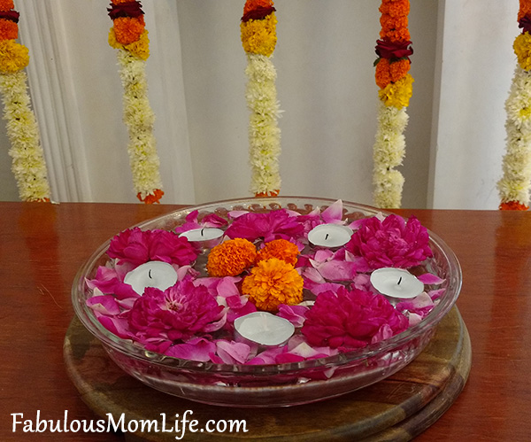 floating flowers and candles centerpiece
