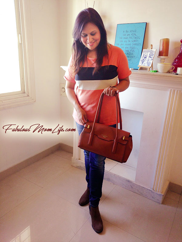 Casual Jeans+Tee Outfit with Tan Handbag and Boots - Indian Mom Fashion