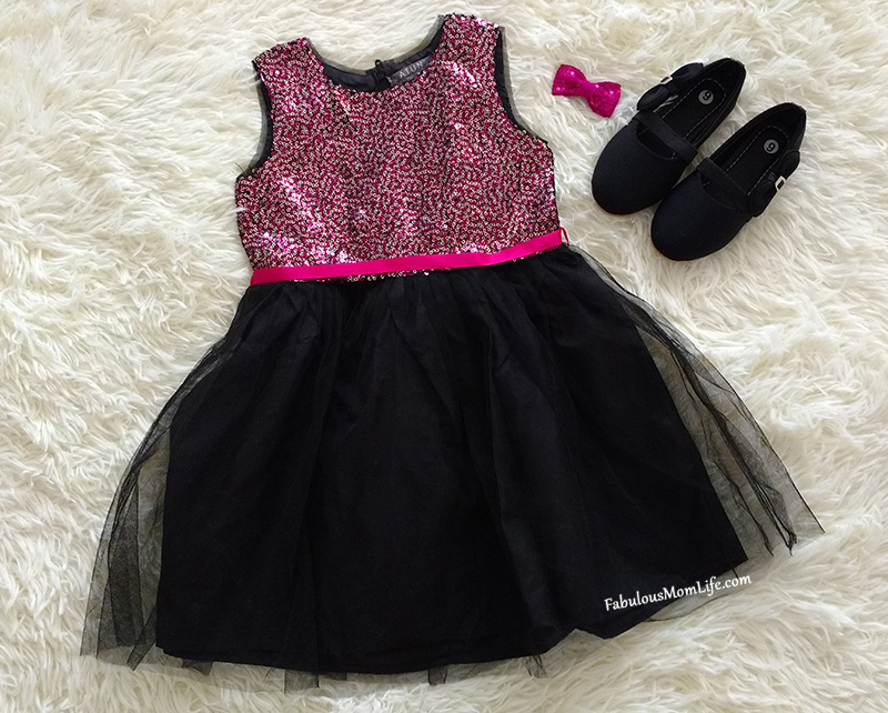 Black and Fuchsia Sequined Dress - Toddler Girl Party Fashion Outfit