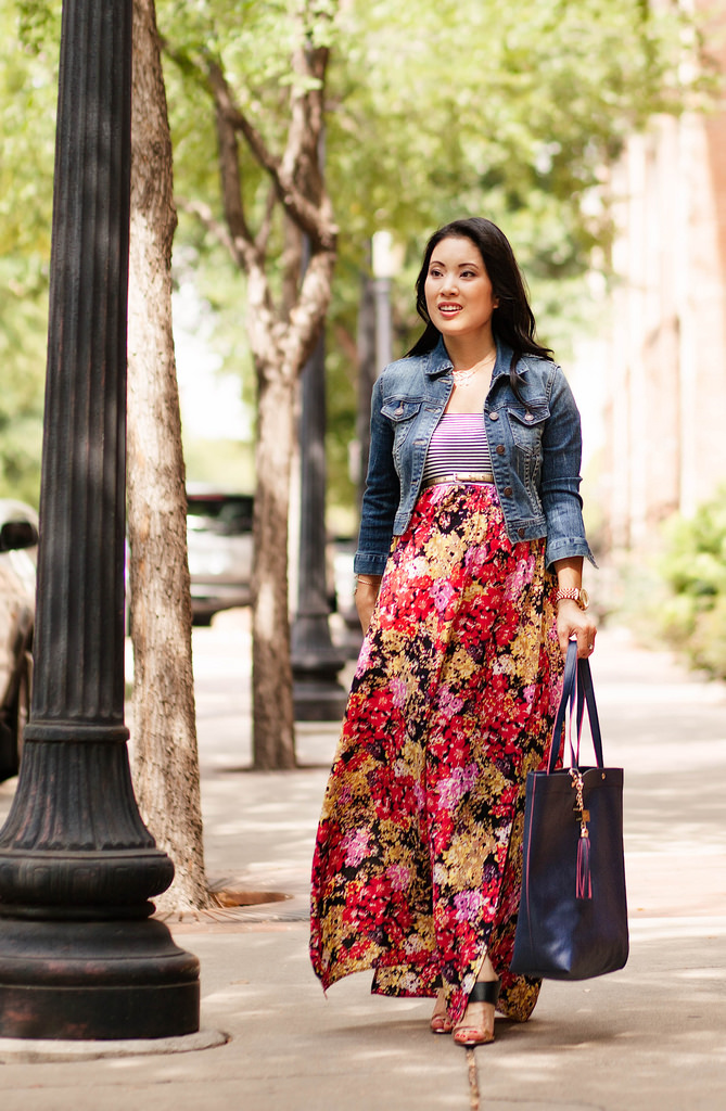 Pregnancy Fashion - Maxi Dress and Denim Jacket