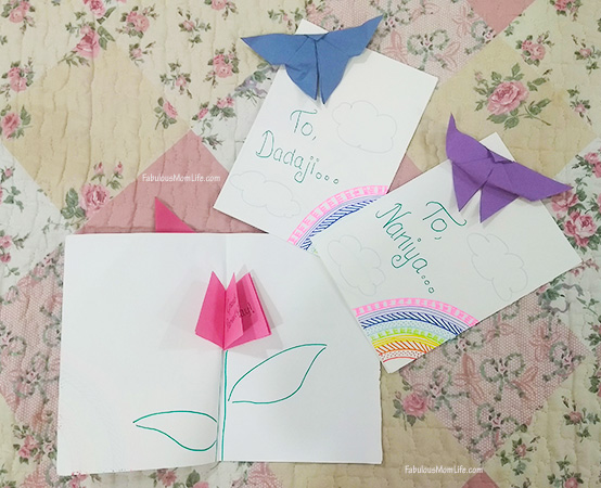 Handmade Origami Butterfly and Flower Cards for Grandparents Day