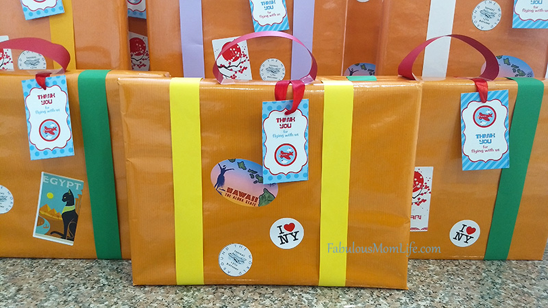 Suitcase Gift Wrapping for Around the World Party Favors