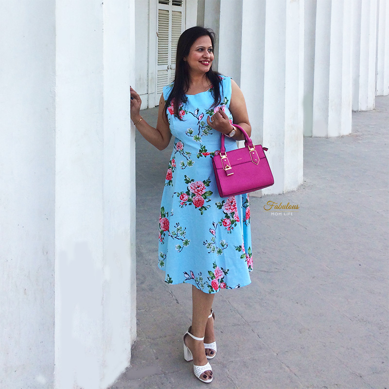 Blue and Pink Floral Dress Outfit