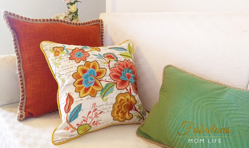 Rust, White and Green embroidered cushion cover set