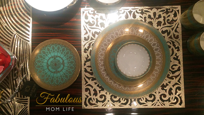 teal gold dinner set