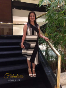mommy fashion date night outfit - black and white asymmetrical dress