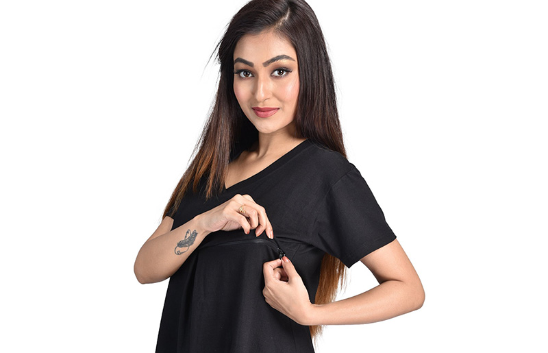 Black, V-Neck Mommy Cuddle Nursing Top