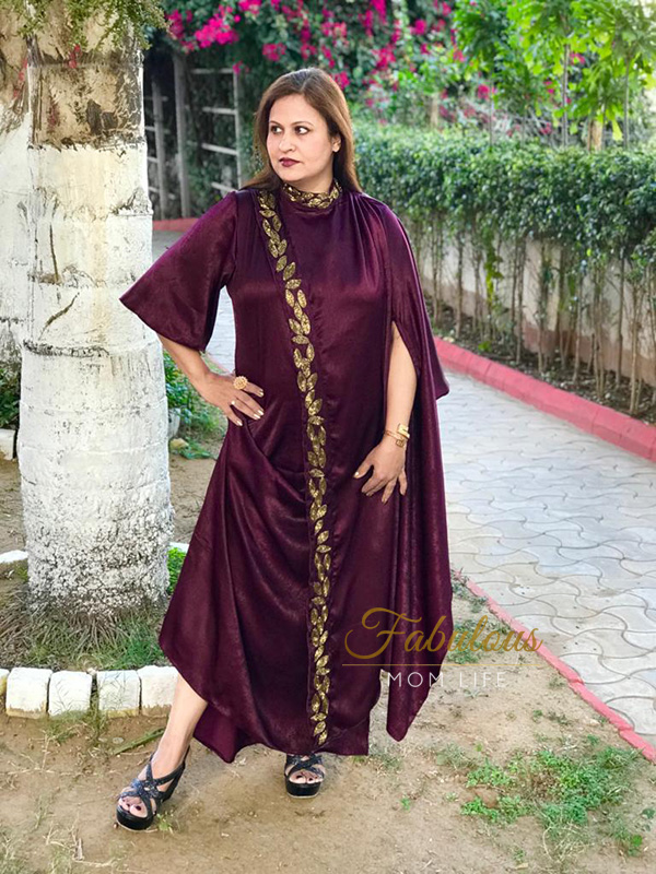 wine indowestern fusion cocktail dress handwork