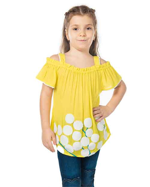 cherry crumble crest yellow top with flower embroidery