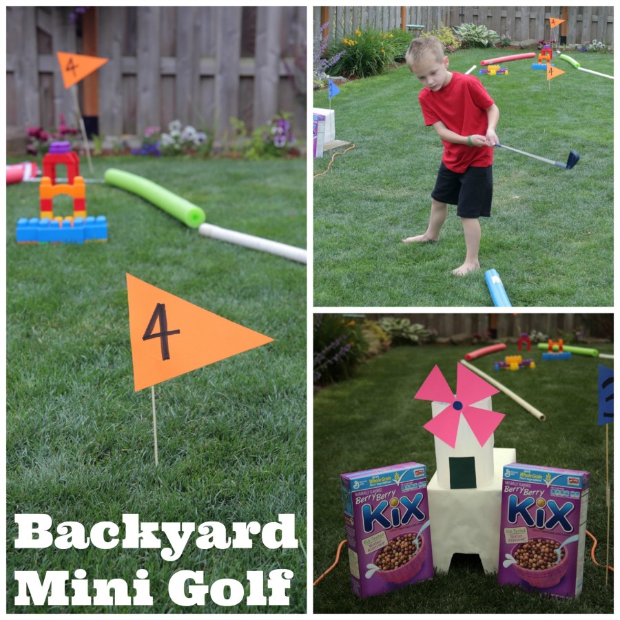 diy backyard mini golf with cereal boxes