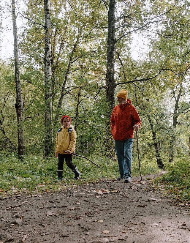 Boy Hiking with Grandpa