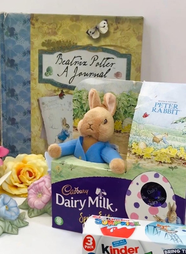 Peter Rabbit toy with Beatrix Potter books