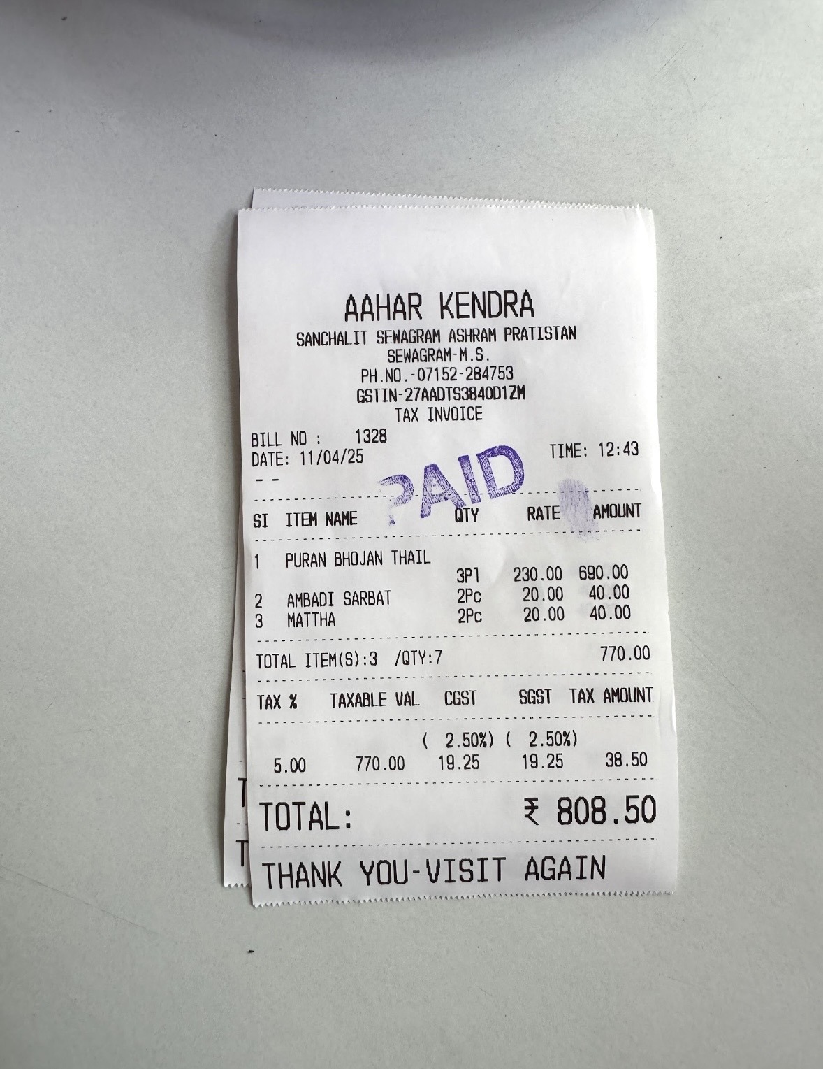 Affordable Lunch at Aahar Kendra, Sevagram