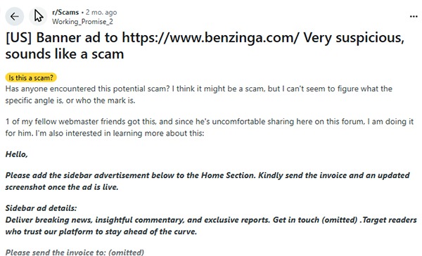 Benzinga Email Scam