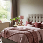 Modern taupe rhubarb and pink bedroom design