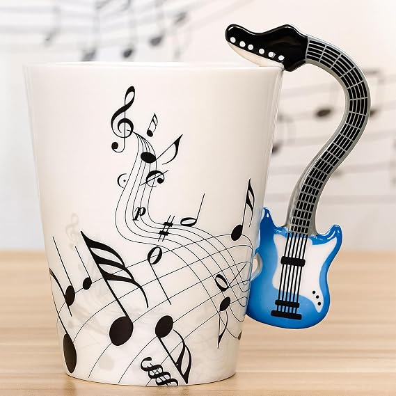 Guitar-Shaped Handle Music Mug