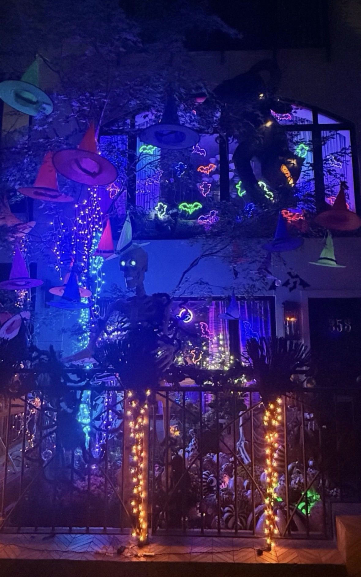Colourful illuminated Halloween garden